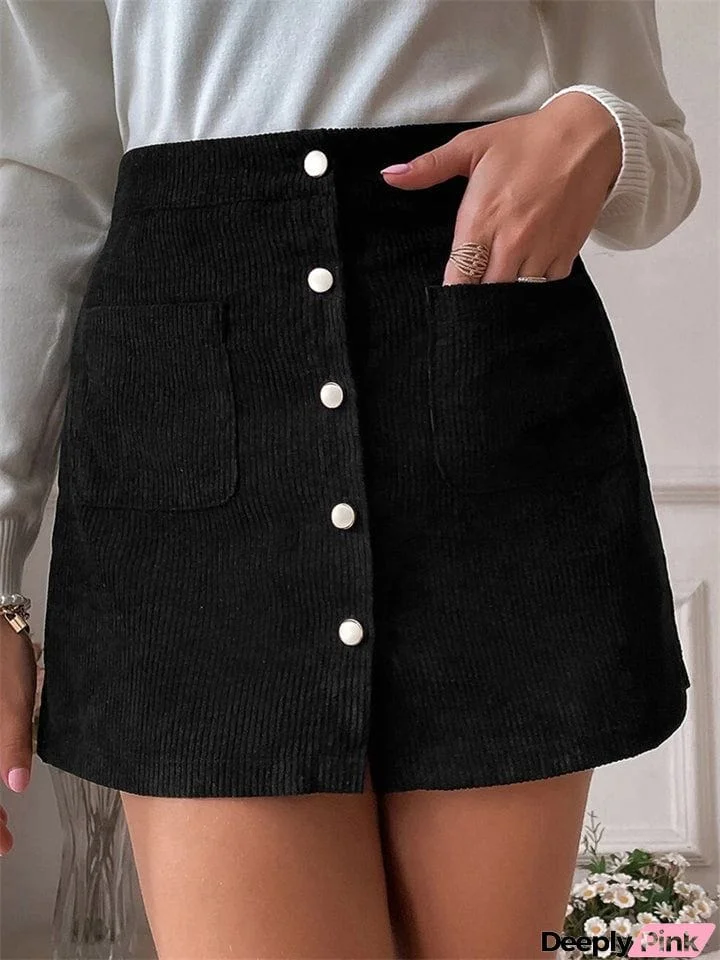 Casual Slim Solid Color Corduroy Skirts