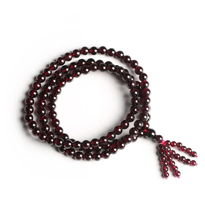 Chinese Natural 108 Purple Garnet Beads Tassels Mala Bracelet