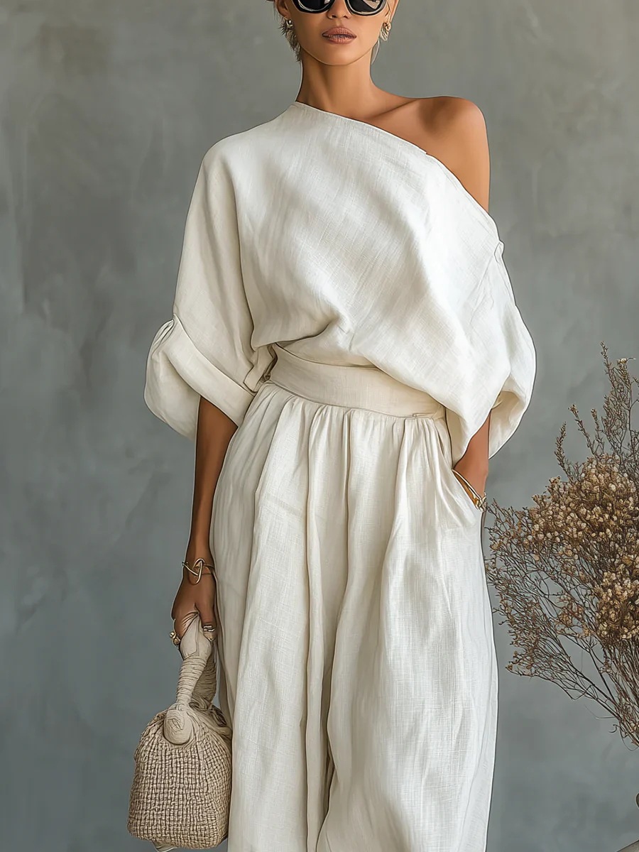 Women's Boho Linen Off Shoulder Two Piece Set