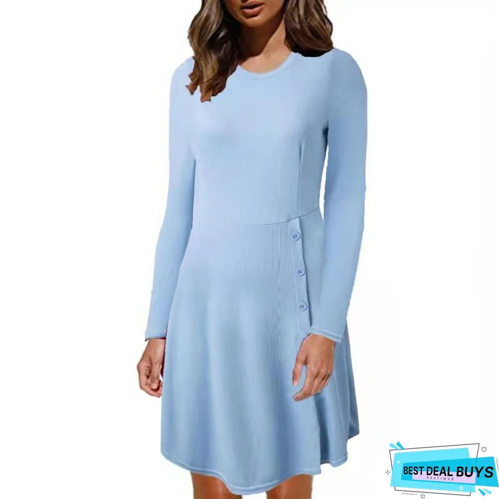 Solid Color Split Bottoming Shirt Dress White Dresses