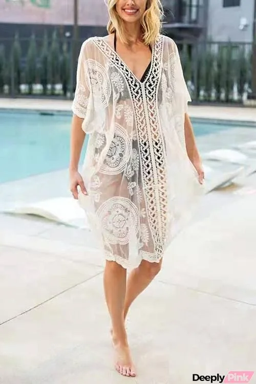 V Neck Lace Cover Up