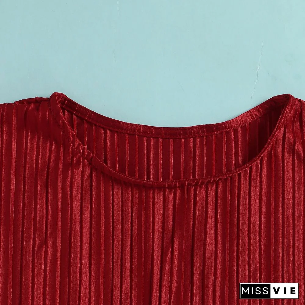 Pleated Loose Blouse Crop Top Wide Leg Pants Outfits