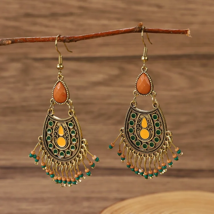 Vintage tassel gemstone earrings
