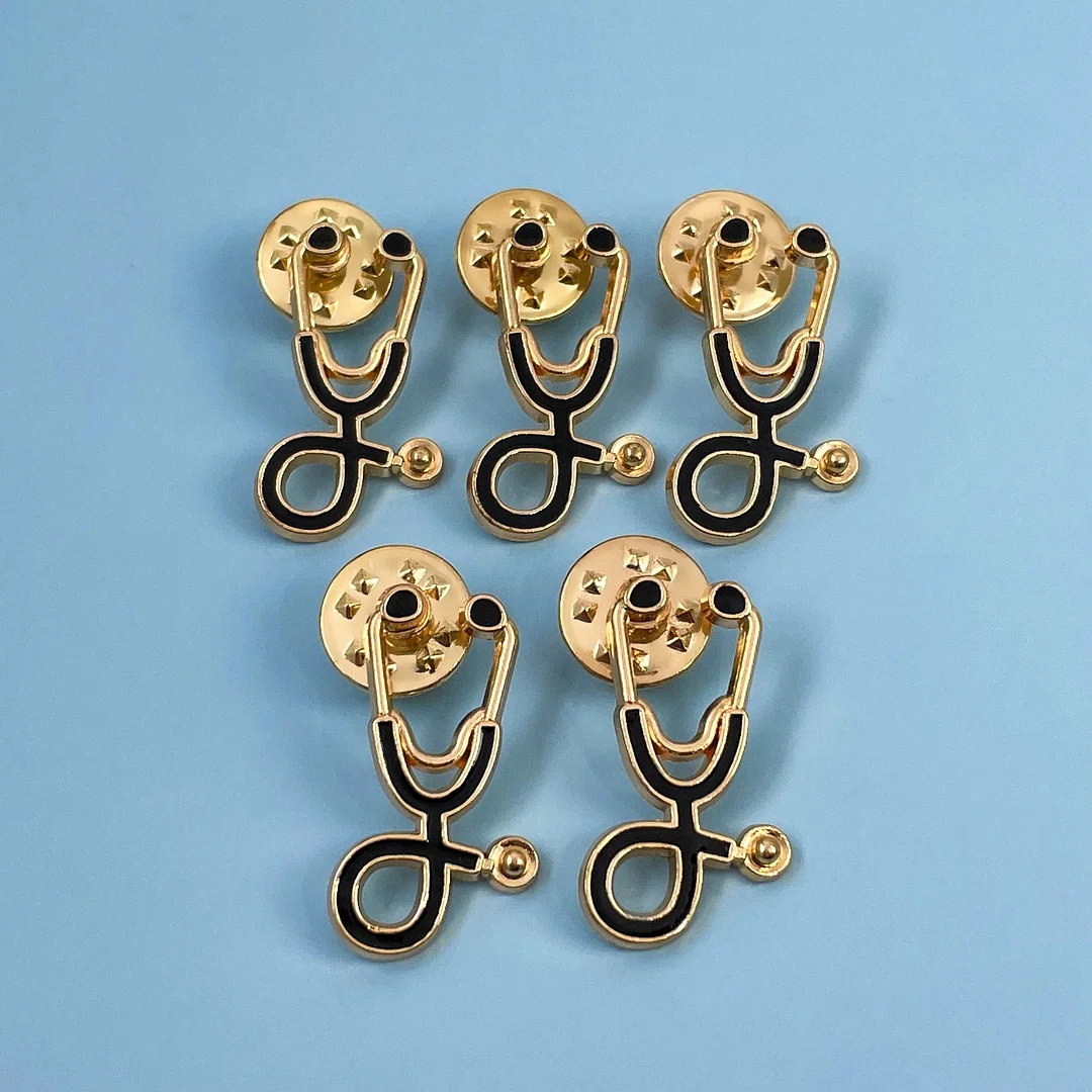 5pc Black/Gold Stethoscope Pin Pack