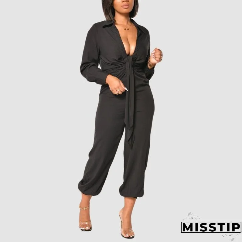 V Neck Tie UP Jumpsuits