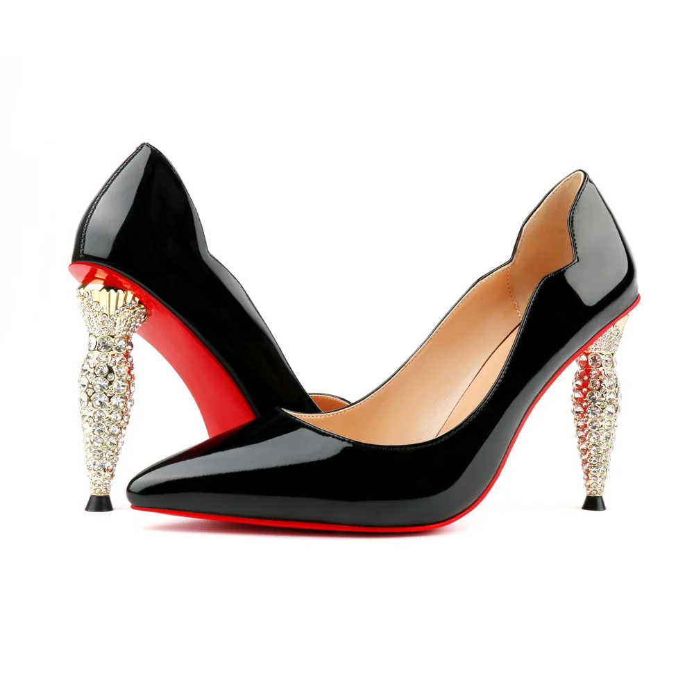 100mm Women's Classic Pointed Toe Diamond Heel Red Bottoms High Heels Party Wedding Patented High Heels-MERUMOTE