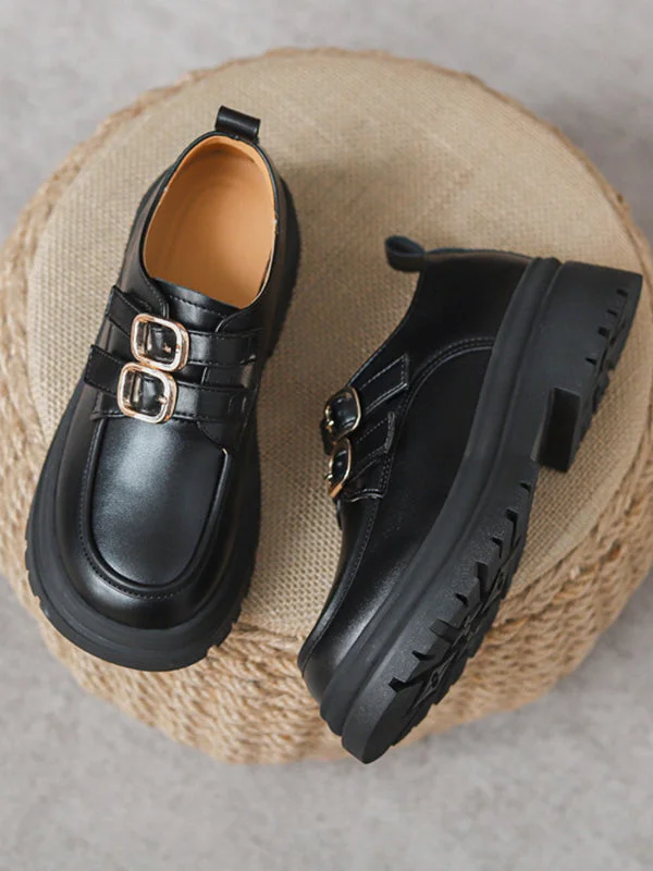 Round-Toe Split-Joint Loafers Platform Shoes