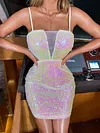 Sequined Spaghetti-Neck Belly-Hollow Sexy Slim Mini Dress