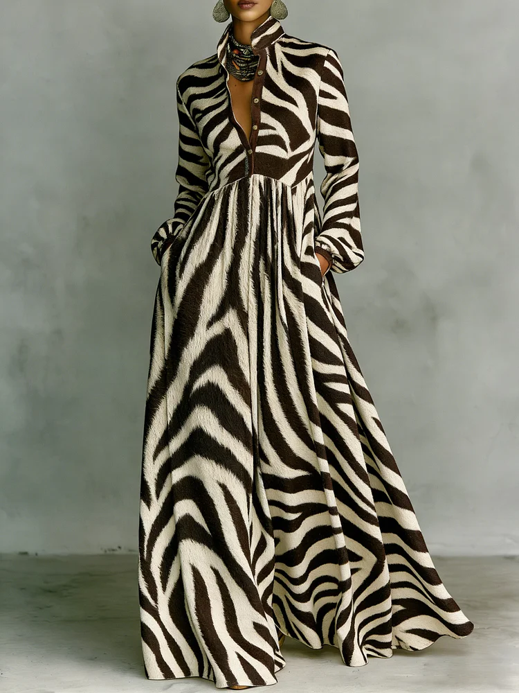 Women's Vintage print Elegant Romantic Vacation Maxi Dress