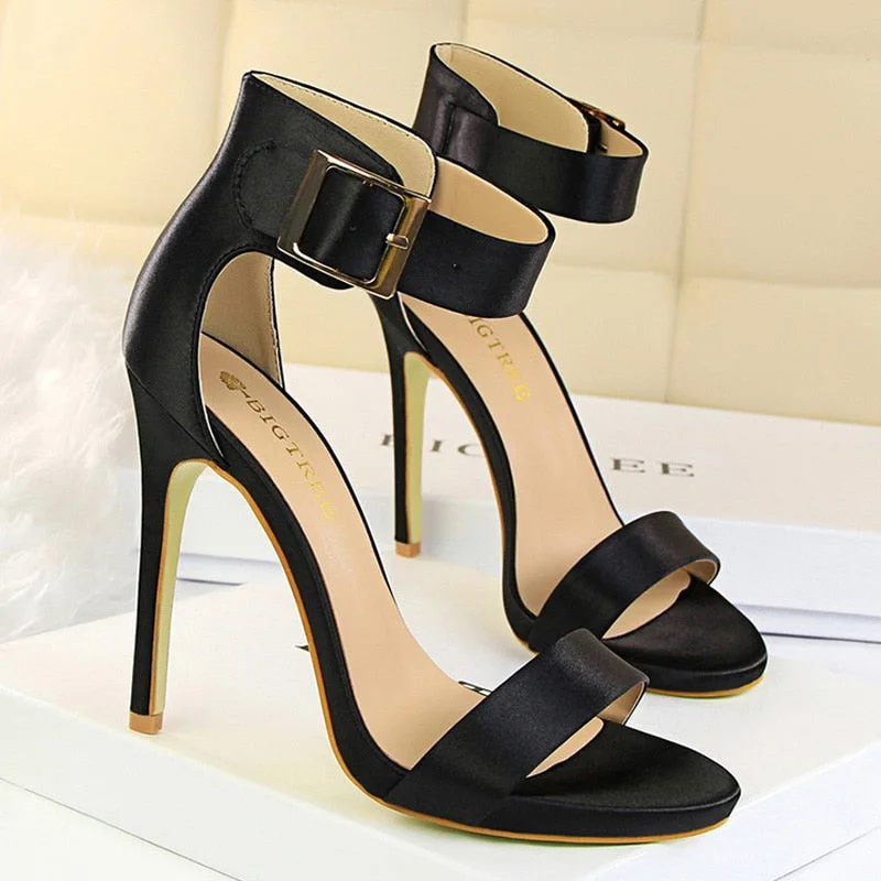 BIGTREE Shoes Sexy High Heels Metal Buckle Women Shoes 11 Cm Women Heels Party Shoes Stiletto Heels Fish Mouth Women Sandals
