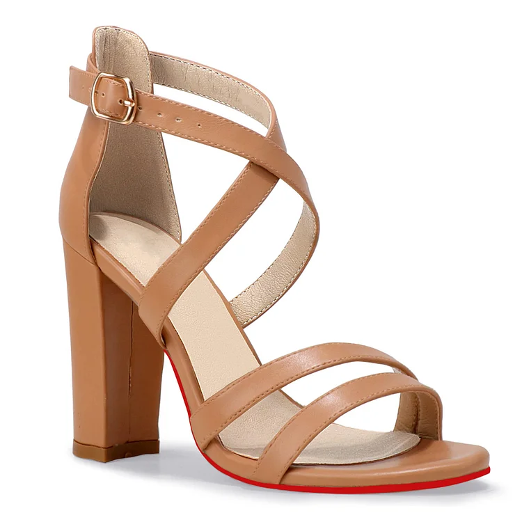 100mm Red Bottom Heels Party Peep Toe  Cross Ankle Strap Pumps Chunky High Heels Dress Sandals VOCOSI VOCOSI