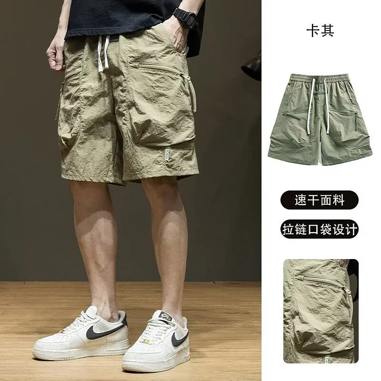日系宽松直筒五分裤短裤男痞帅网红时尚百搭潮牌休闲工装裤速干裤