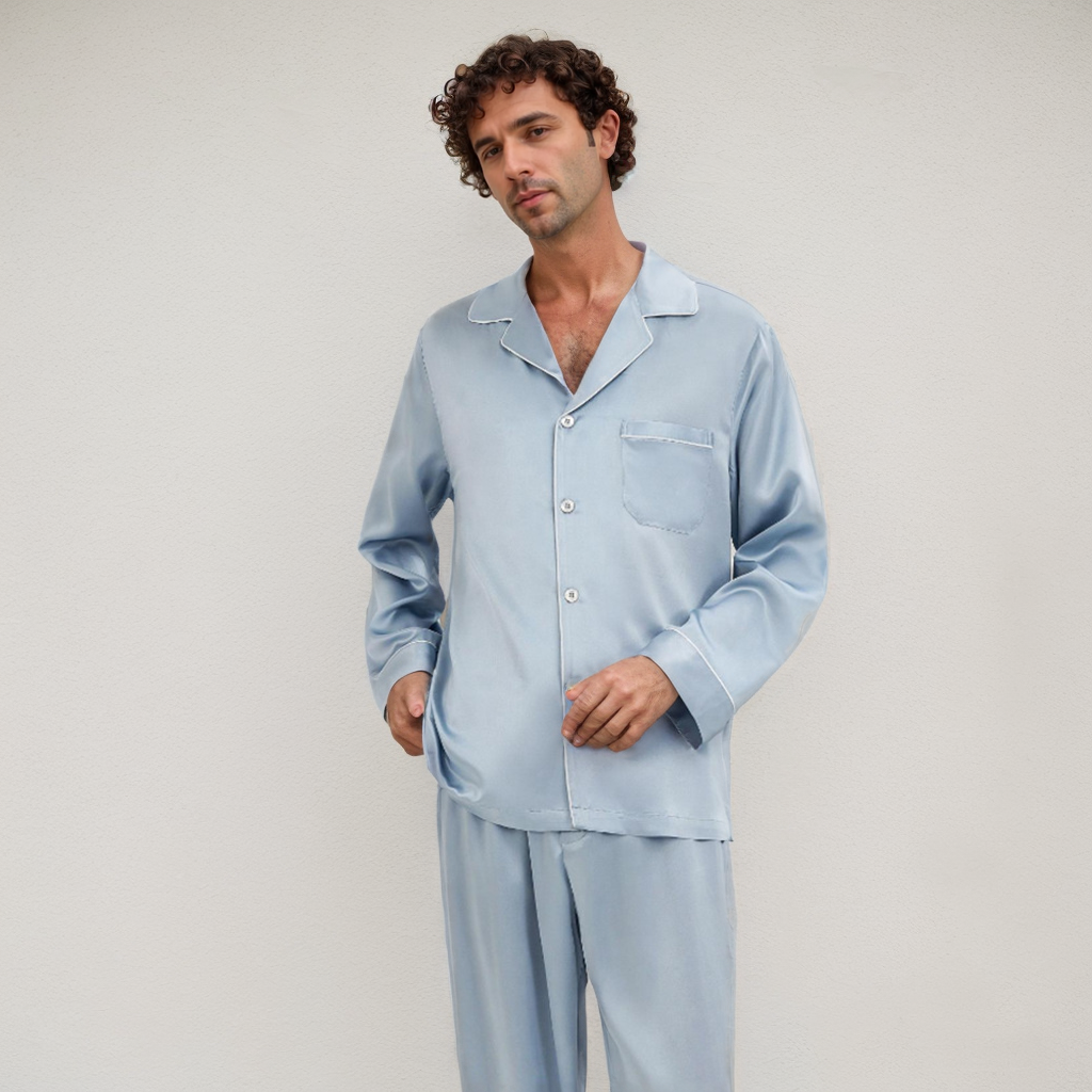 Silk Pajamas Men 100% Mulberry Silk Long Sleeve Lounge Set Soft Comfortable REAL SILK LIFE
