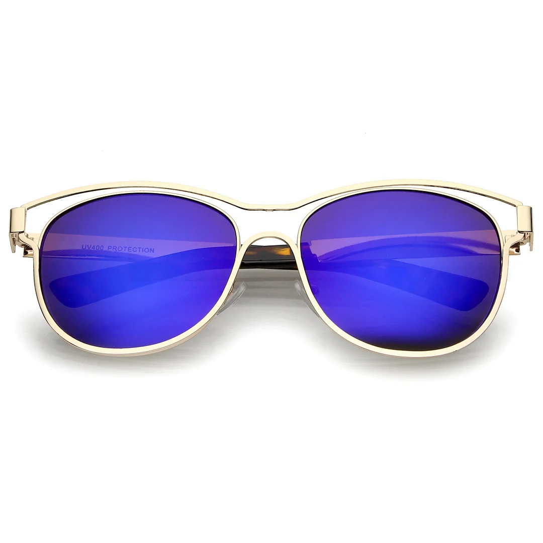 Modern Open Metal Colored Mirror Lens Horn Rimmed glasses 56mm