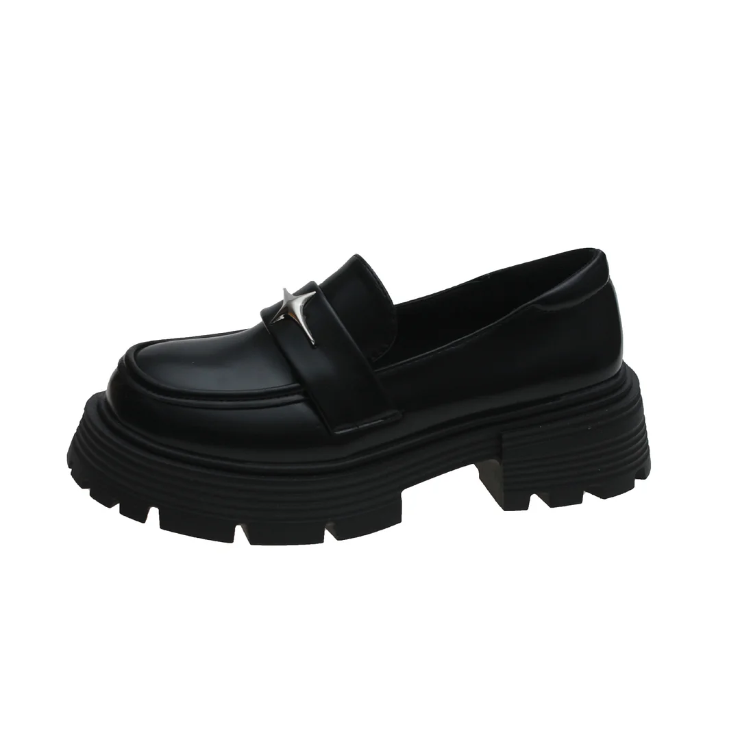 Uveng Uveng Little Leather Shoes Female 2023 New Platform Pine Cake Black Bright Leather With Skirt Jk One Foot Pedal Loafers