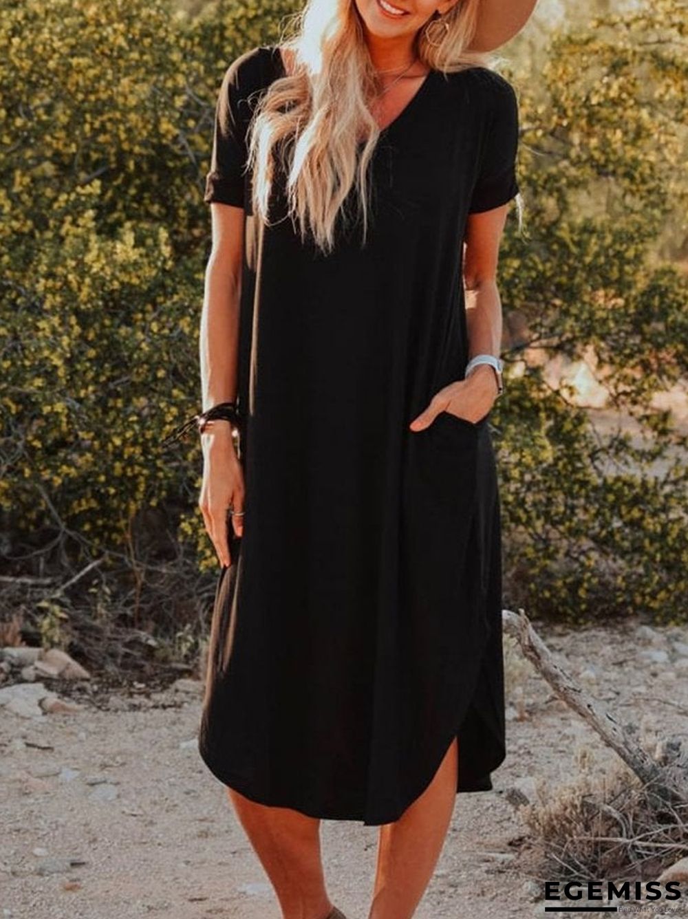 Casual Cotton-Blend Dresses Black Dresses | EGEMISS