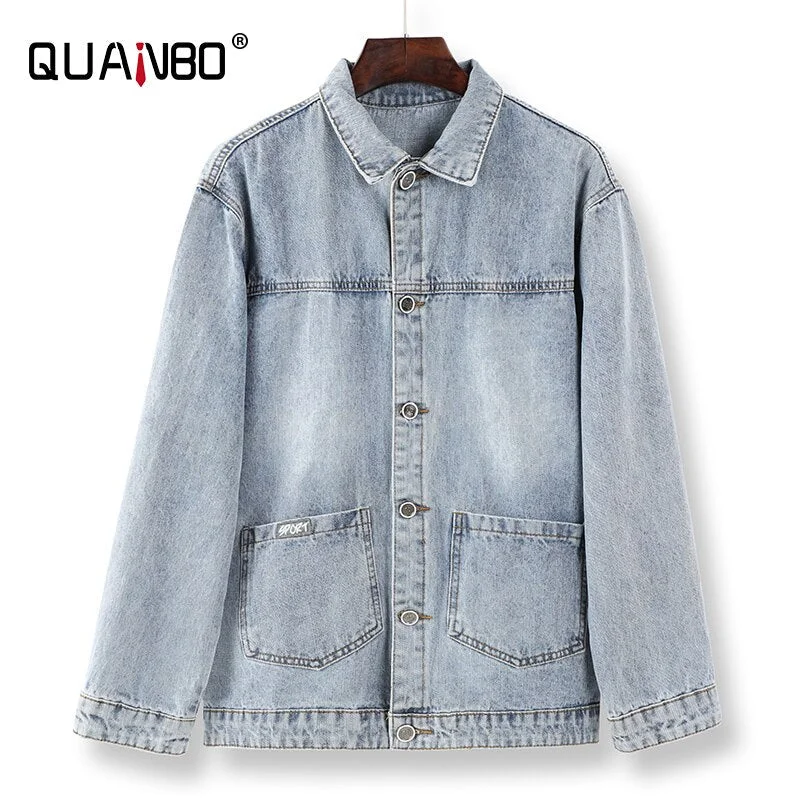 Oocharger Spring and Autumn Men's Jean Jacket Fashion Casual Classic Turn-down Collar Men Denim Coats Brand Clothing