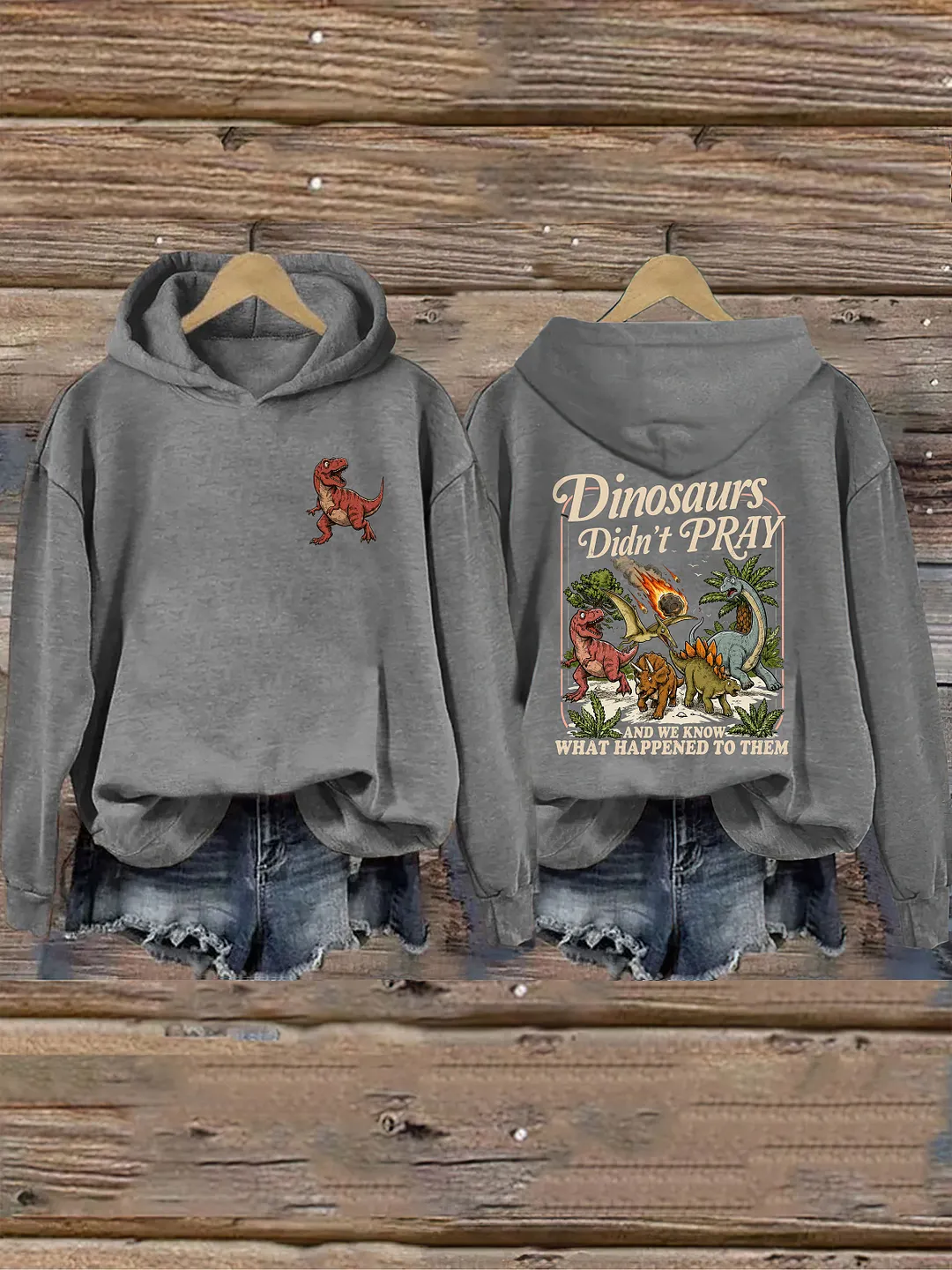 Dinosaurs Didn't Pray Funny Christian Hoodie