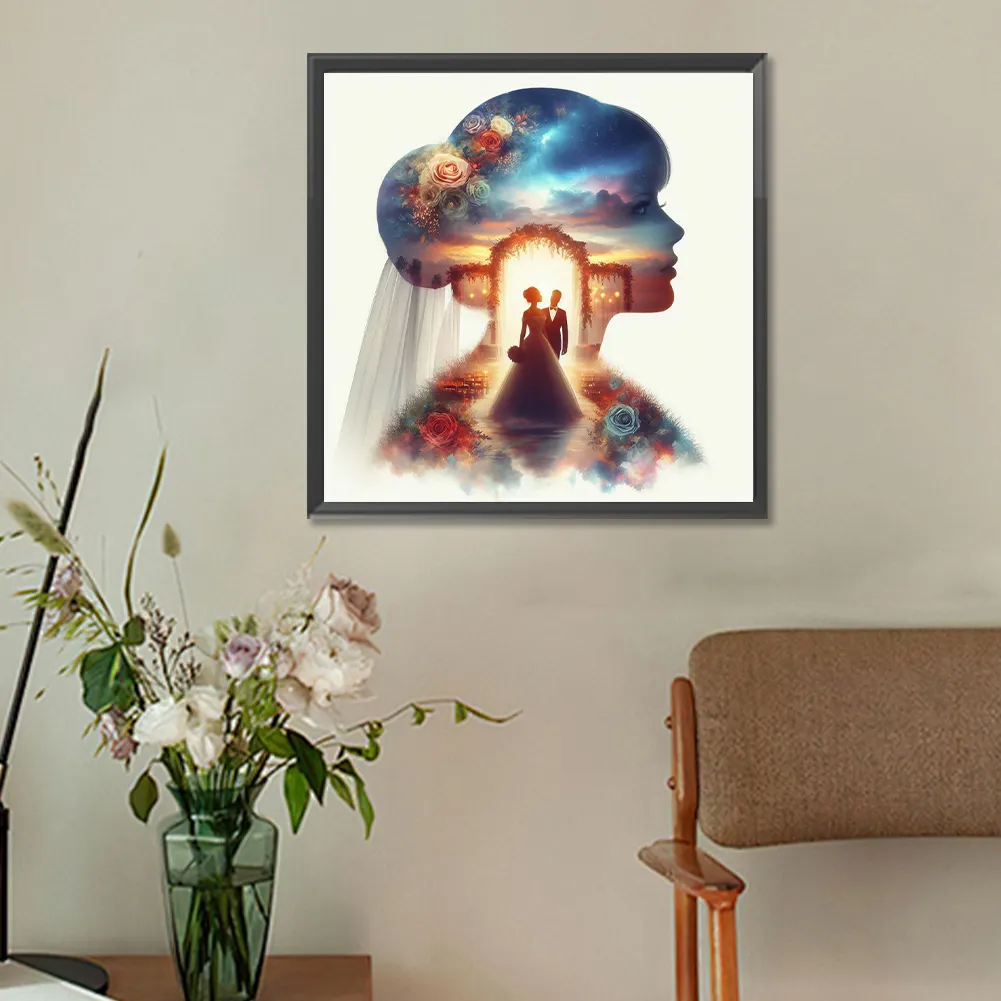 Full Round Diamond Painting 30*30cm - Romantic Wedding Silhouette