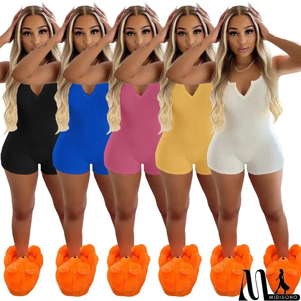MidiSono - Stylish Casual Ribbed Jumpsuit