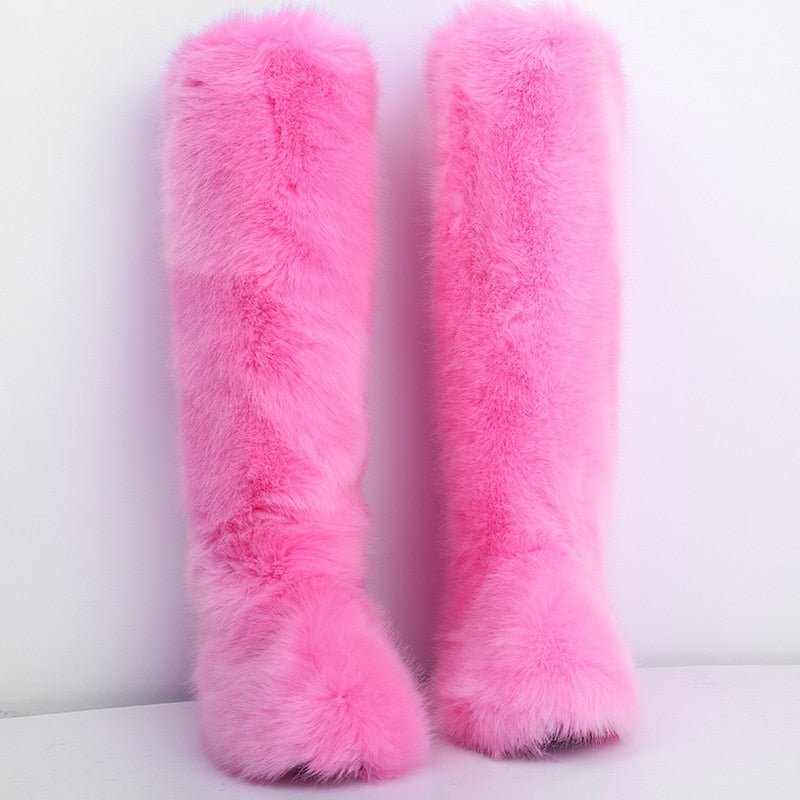 Winter Women Personalized Plush Knee Snow Boots Fashion Sexy Girl's Furry Faux Fur Boots Outdoor Ladies Warm Endure Cold Shoes