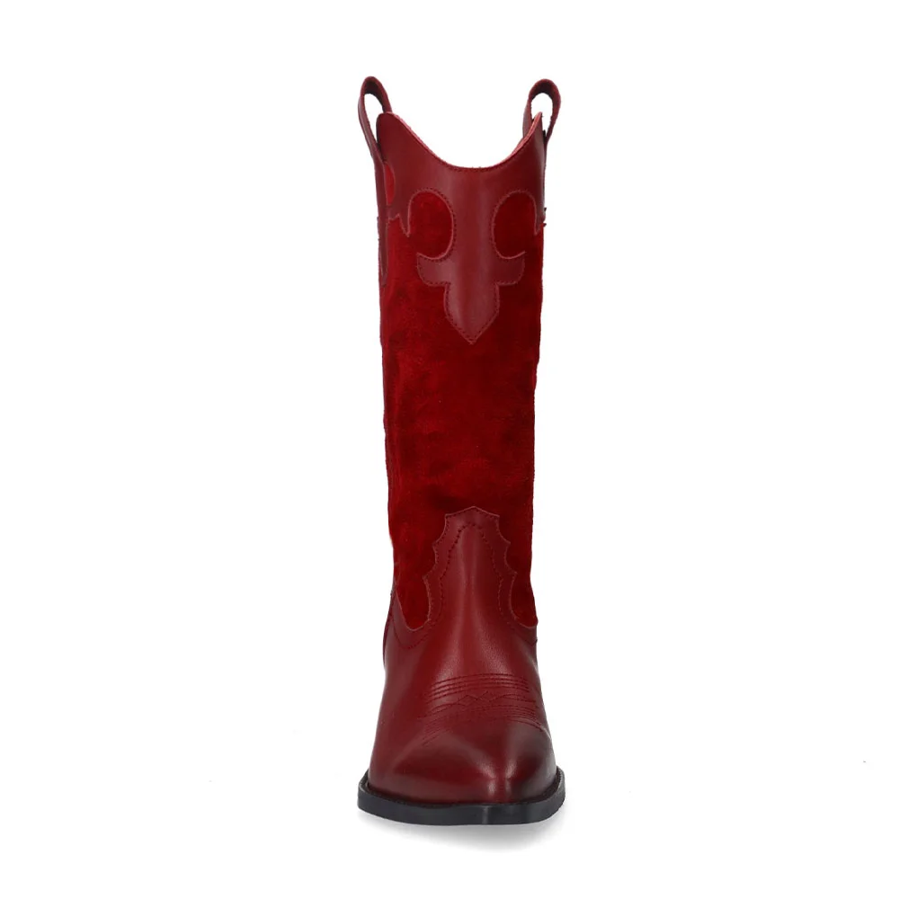 Fashion Red Pointed Toe Western Boots for Women with Embroidered
