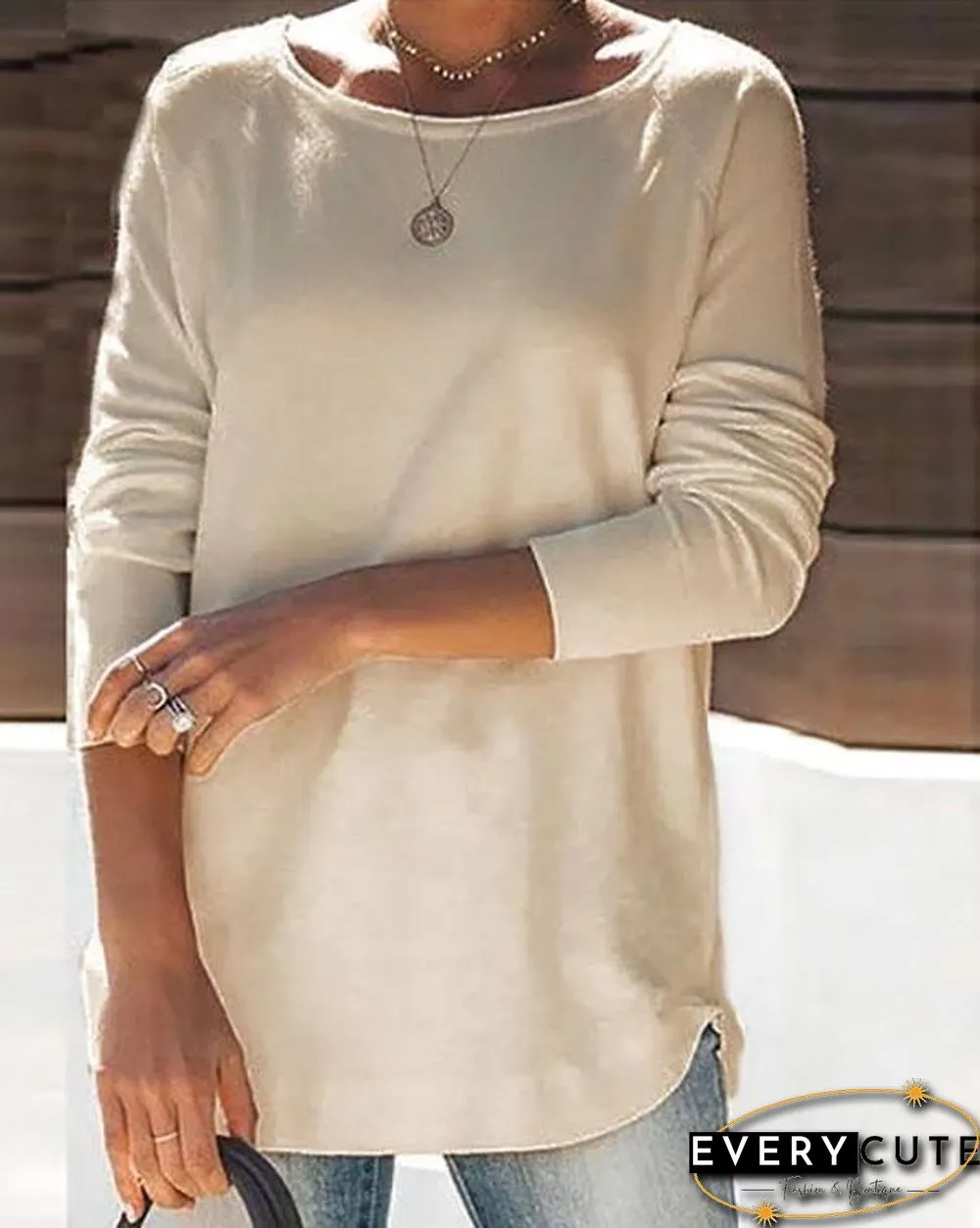 Crew Neck Solid Casual Shirts & Tops