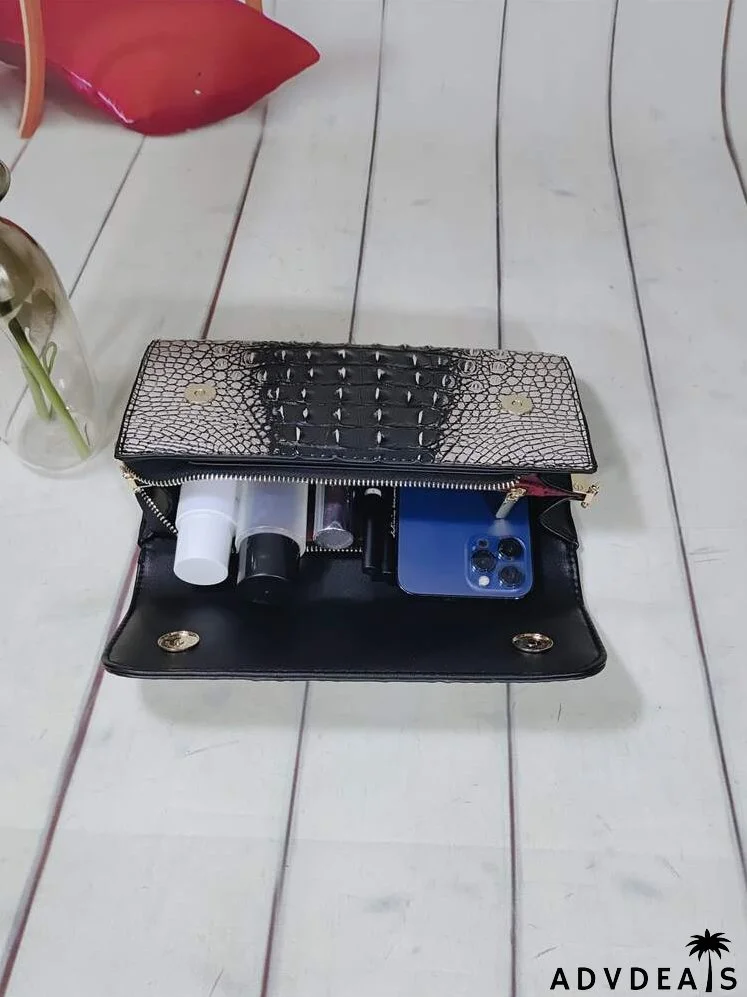 Crocodile Embossed Flap Square Bag