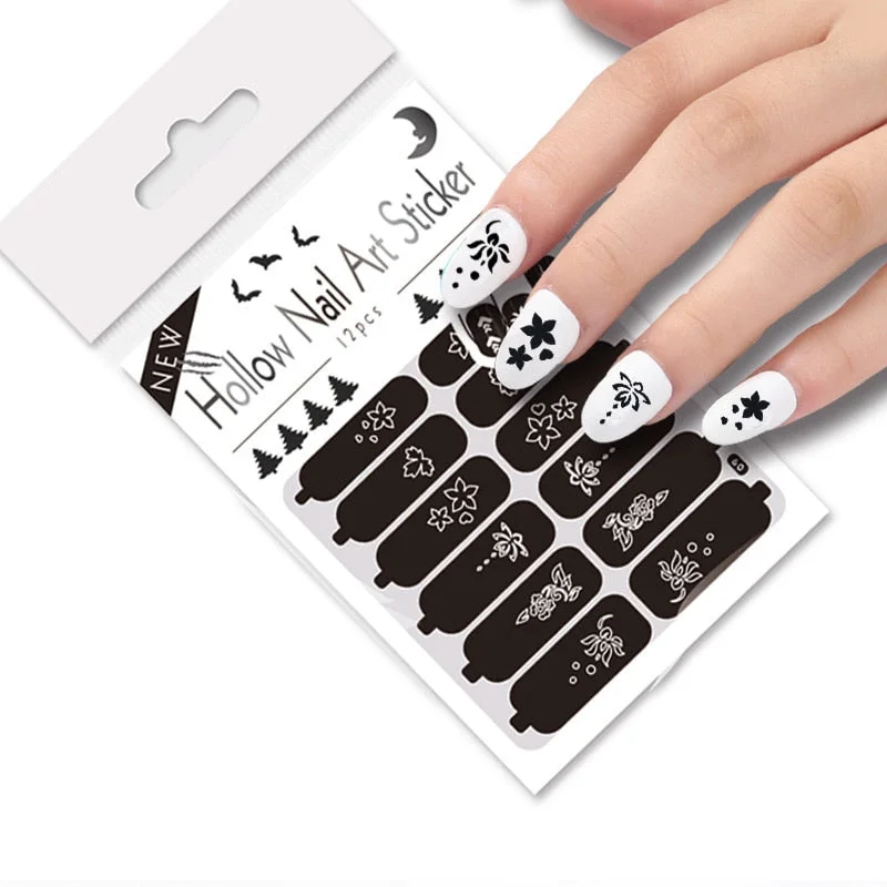 Hollow Leaves Series Nail Stickers Flowers Heart Star Self-adhesive Manicures Sticker For Nail Polish DIY Decorations Tips