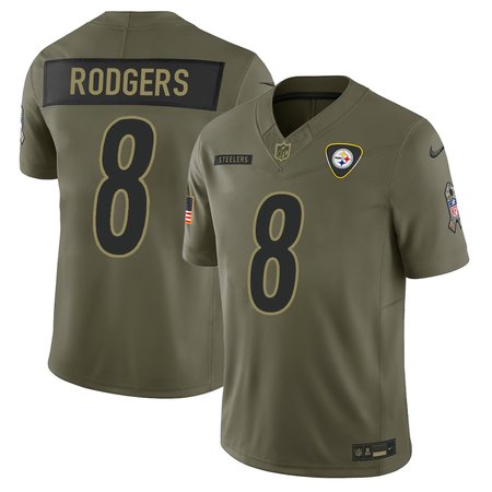 Youth's Pittsburgh Steelers #8 Aaron Rodgers  Olive 2025 Salute to Service Retired Limited Jersey