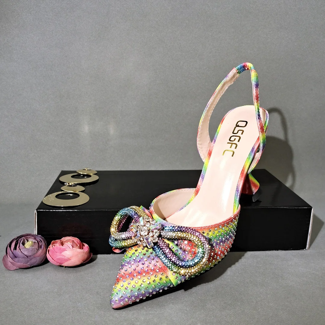 QSGFC 2022 Popular pointed Full of diamonds and shiny shoes with bags, banquet shoes and bags, and friends party shoes with bags