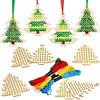 5Pcs Christmas Tree - Cross Stitch Wood Embroidery 10cm
