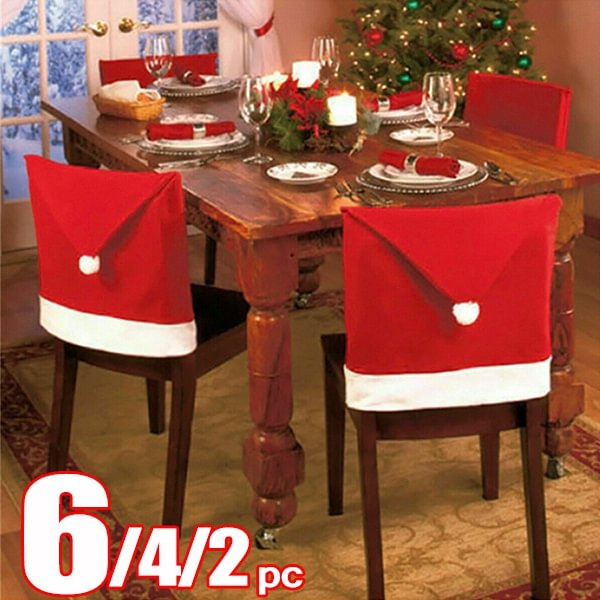 6/4/2/1Pcs Santa Clause Red Hat Chair Back Cover Christmas Dinner Festival Decor - Shop Trendy Women's Fashion | TeeYours