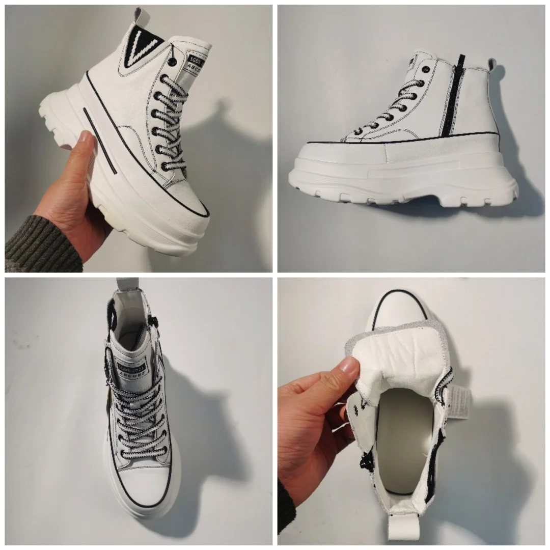 Fujin 7cm Platform Wedge Sneakers Chunky Shoes Genuine Leather High Top Shoes Sneakers Women Ankle Boots Spring Autumn