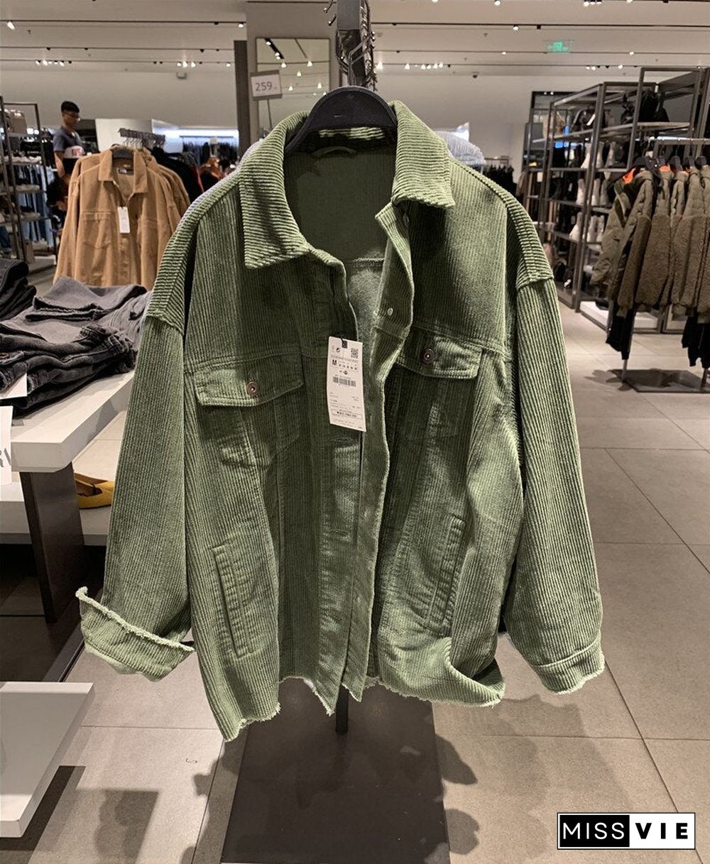 New Women Vintage Green Blue Warm Corduroy Jacket Coat Casual Boyfriend Loose Outwear Tops Female Abrigos Mujer Invierno