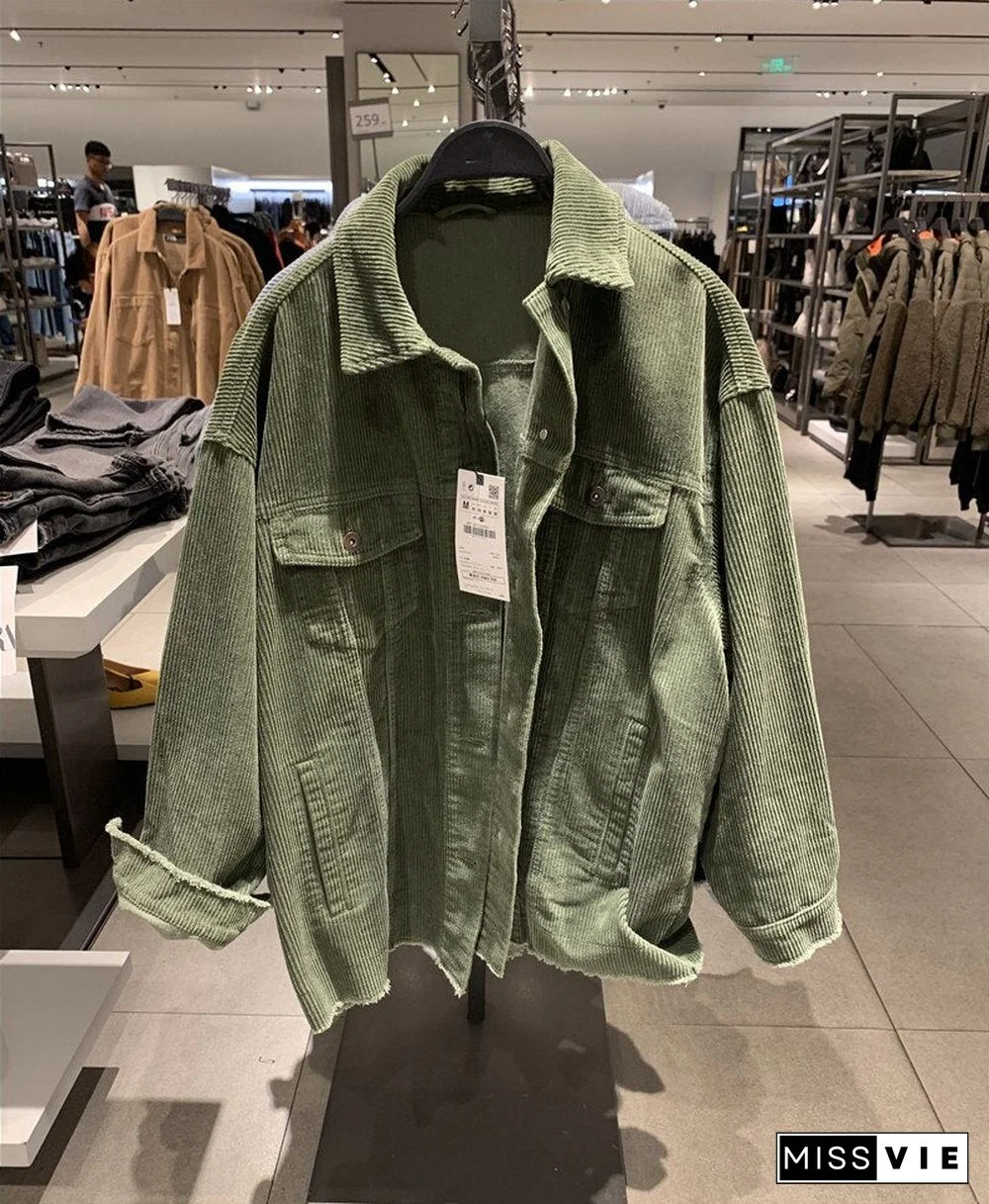 New Women Vintage Green Blue Warm Corduroy Jacket Coat Casual Boyfriend Loose Outwear Tops Female Abrigos Mujer Invierno