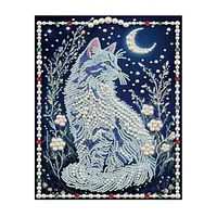 Moonlit White Wolf - Pearls Painting