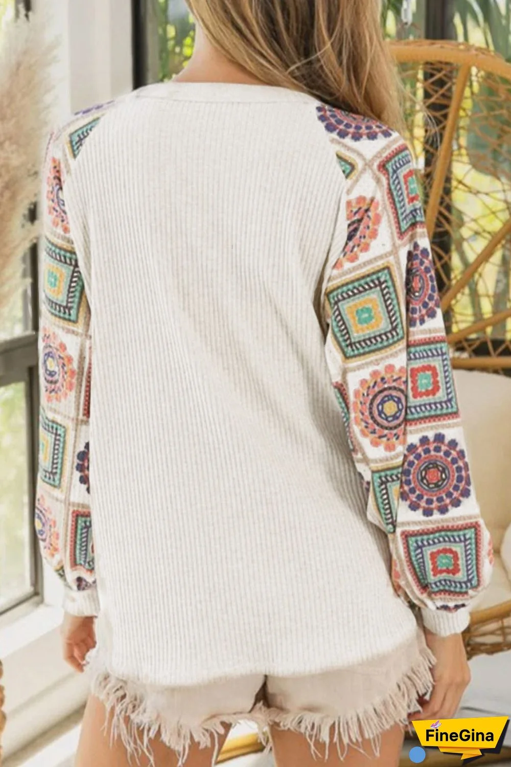 Multicolor Aztec Print Raglan Sleeve Henley Sweatshirt