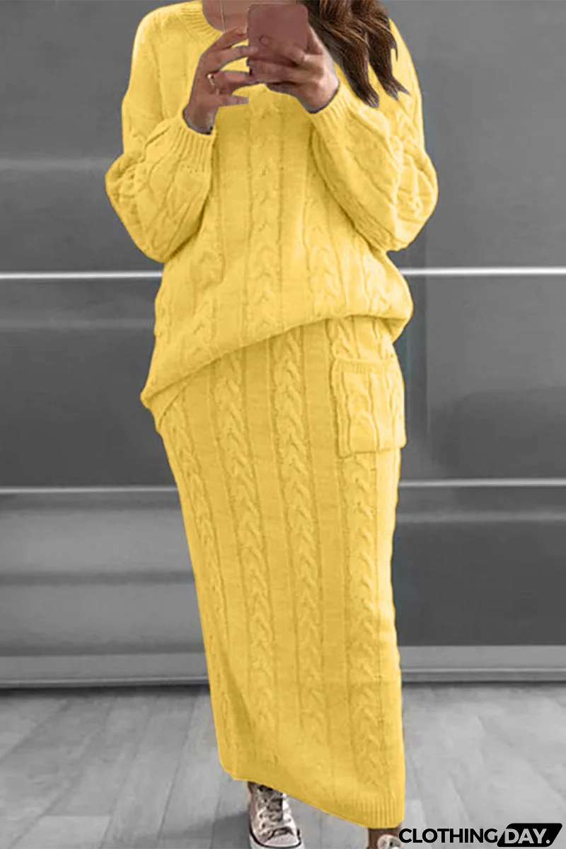 Casual Solid Color O Neck Long Sleeve Two Pieces(12 Colors)