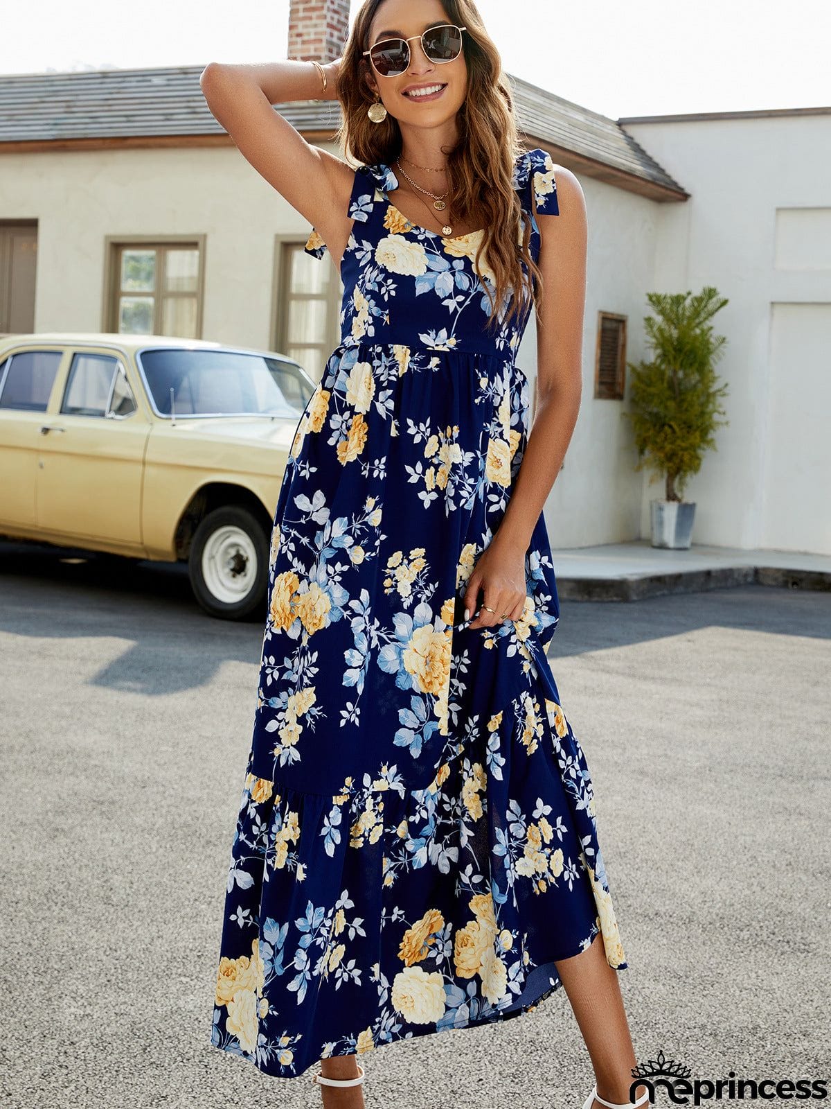 Floral Tie-Shoulder Sleeveless Dress
