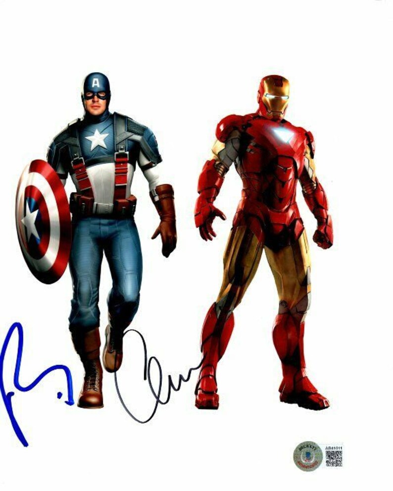 Robert downey jr and chris evans signed the avengers 8x10 Photo Poster painting beckett bas loa