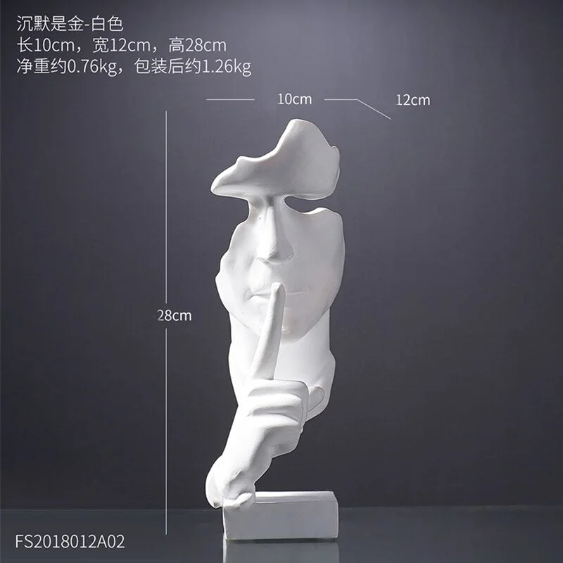 European Resin Face Model Home Decoration Silence Is Gold Art Statue Wine Cabinet Ornament Abstract Sculpture Desk Decoration