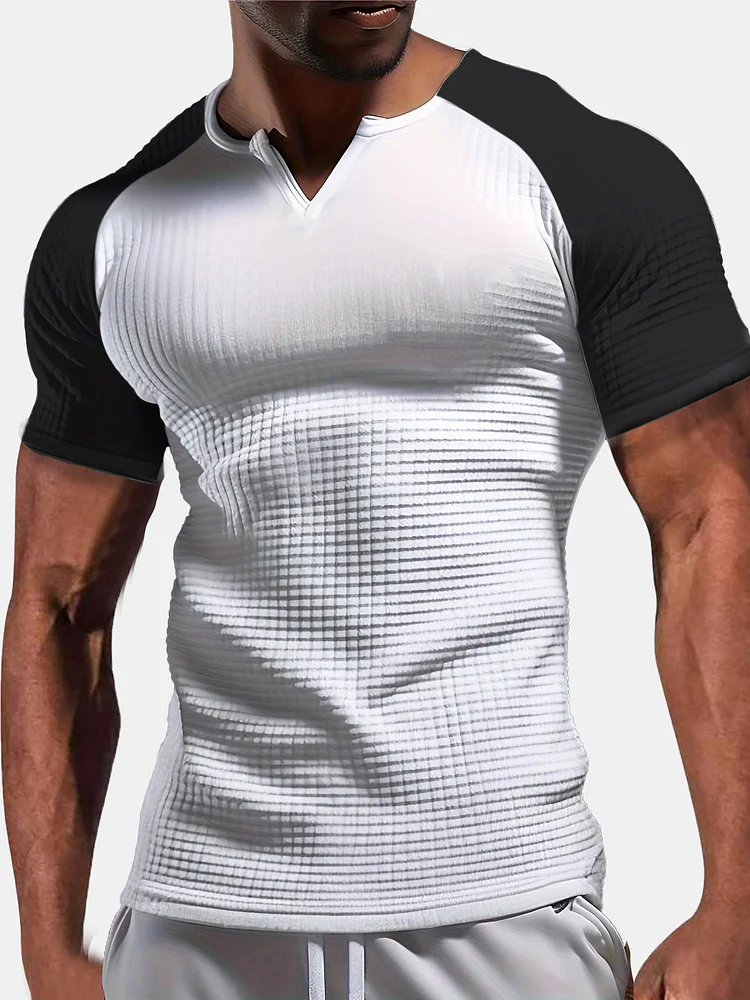 Men's Waffle Solid Color Raglan Short Sleeve T-shirt