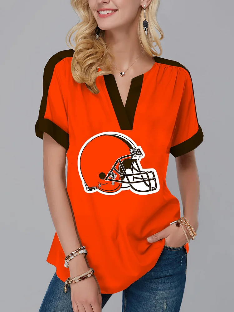Cleveland Browns  Fashion Short Sleeve V-Neck Shirt