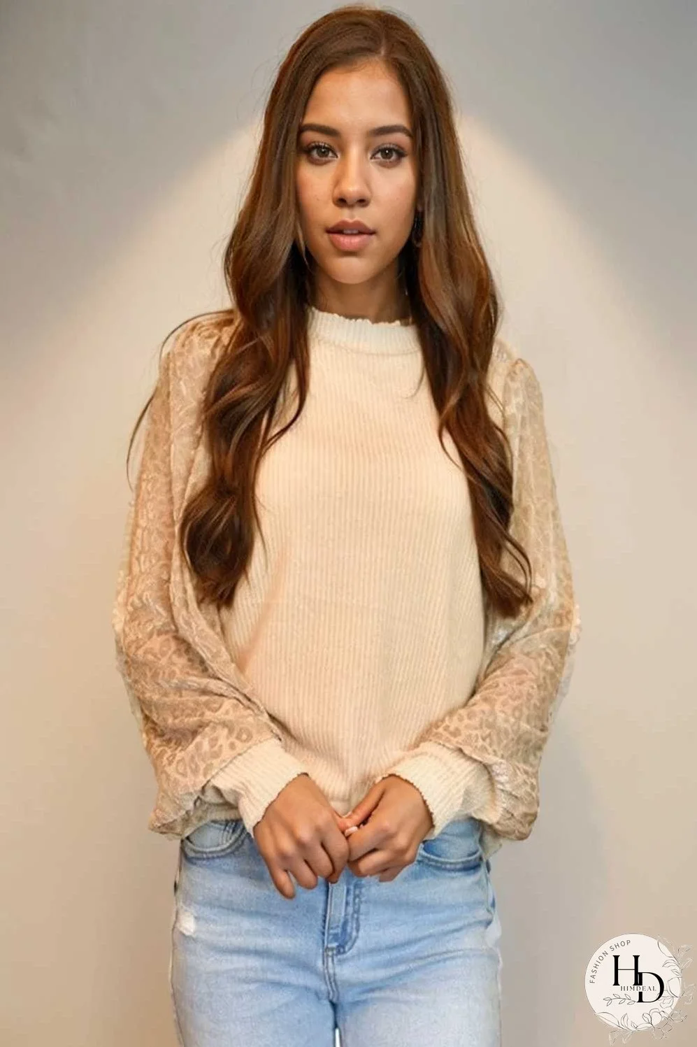 women s loose fit leopard print knit pullover with round neck and casual style top