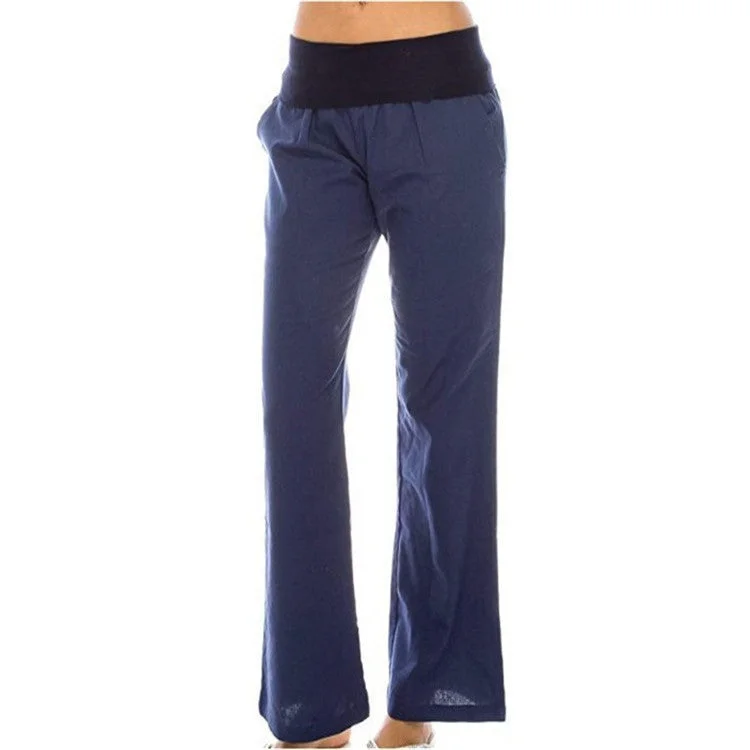 Women's Pants Pocket Solid Color Cotton Linen Loose Wide Leg Comfortable Casual Pants