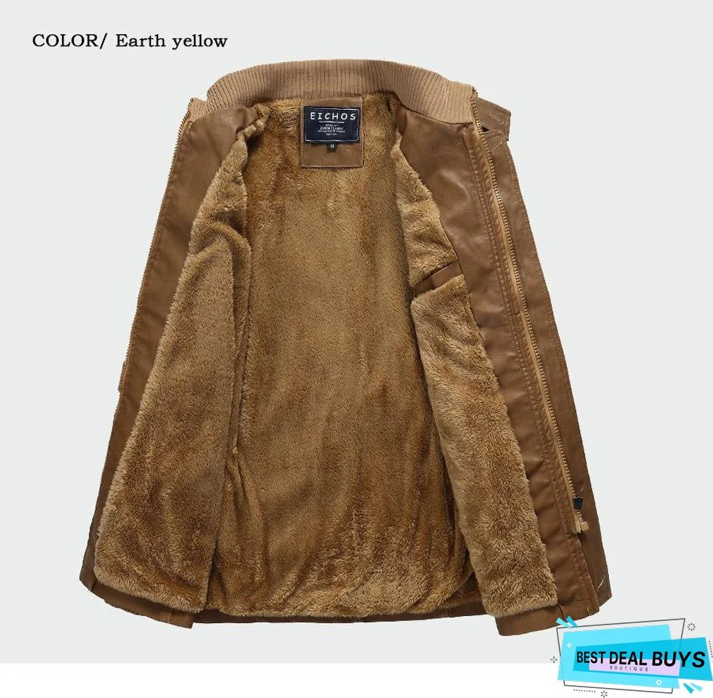 Winter Leather Jacket Mens Casual Warm Mens Long Leather Trench Coat Washed Pu Leather Motorcycle Jacket Plus Size