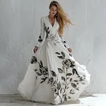 Women's Vintage Floral Art V-neck Long Sleeve Maxi Dress - Image 2