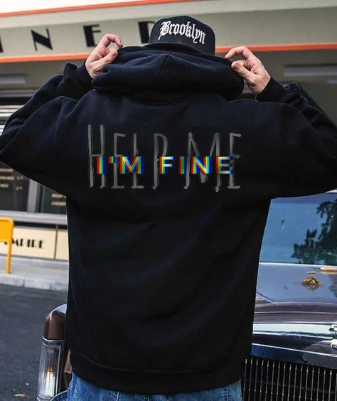 Help Me I'm Fine Print Fun Monogram Hoodie