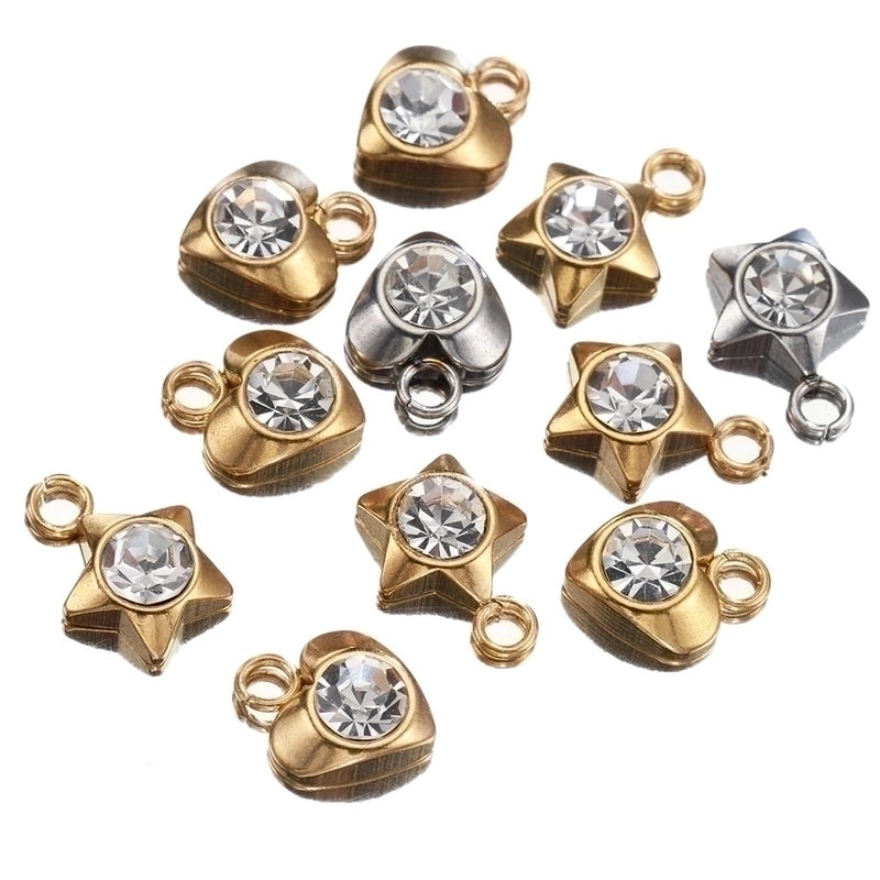 20 PCS/Package 8 * 11mm Diameter 8mm Hole 2~2.9mm Stainless Steel Zircon 14K Gold Plated Star Heart Shape Polished Pendant